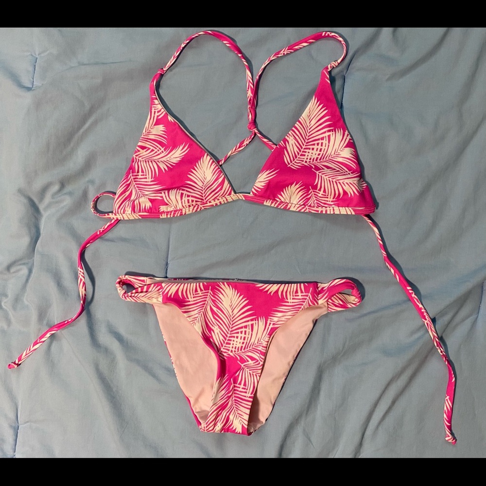 Pink Triangle Bikini with white Palm print